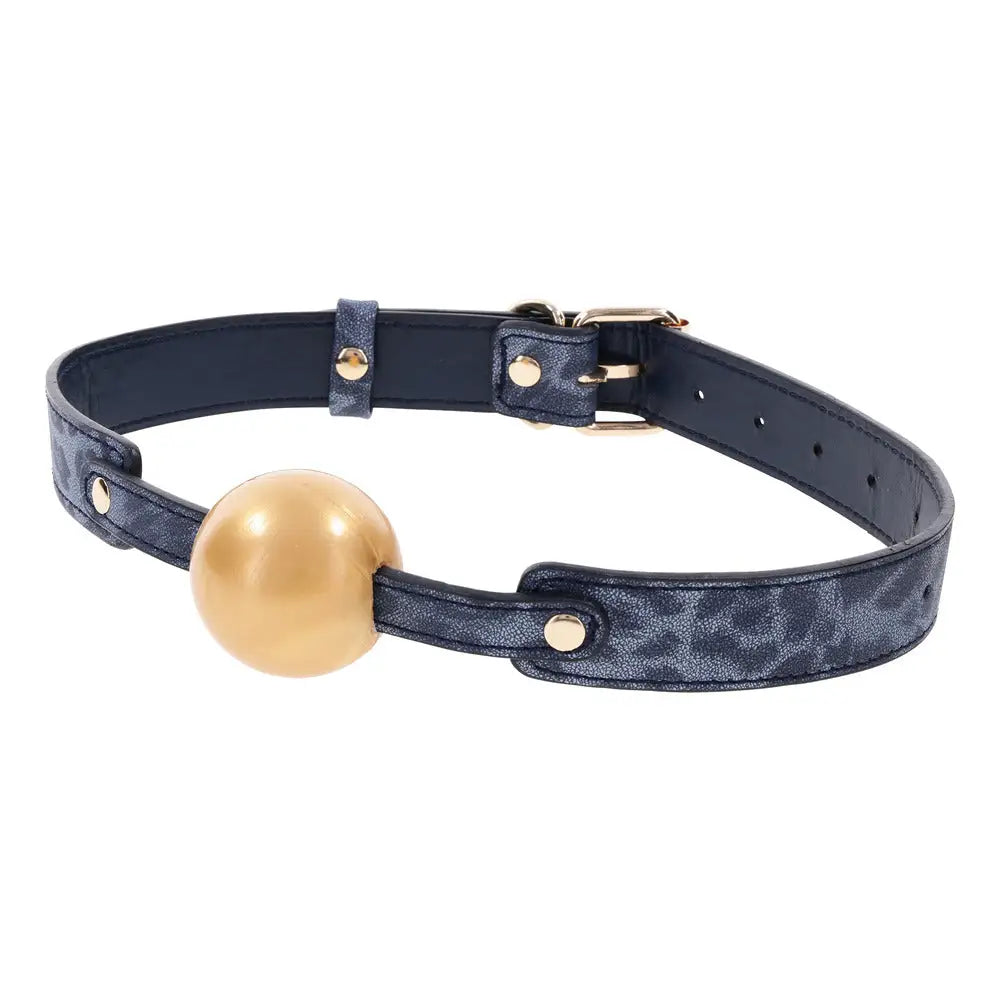 Sportsheets cougar ball gag in navy and gold sensory toy - peaches and screams