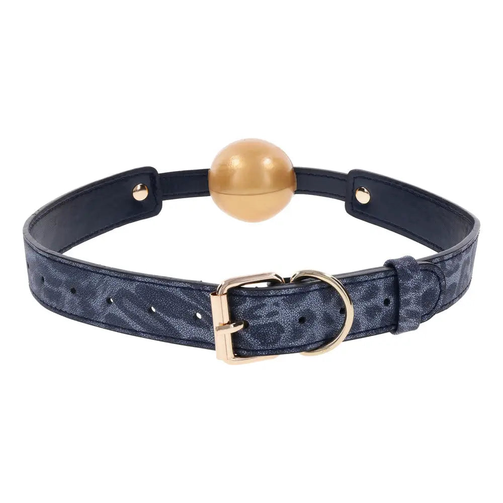 Sportsheets cougar ball gag in navy and gold sensory toy - peaches and screams