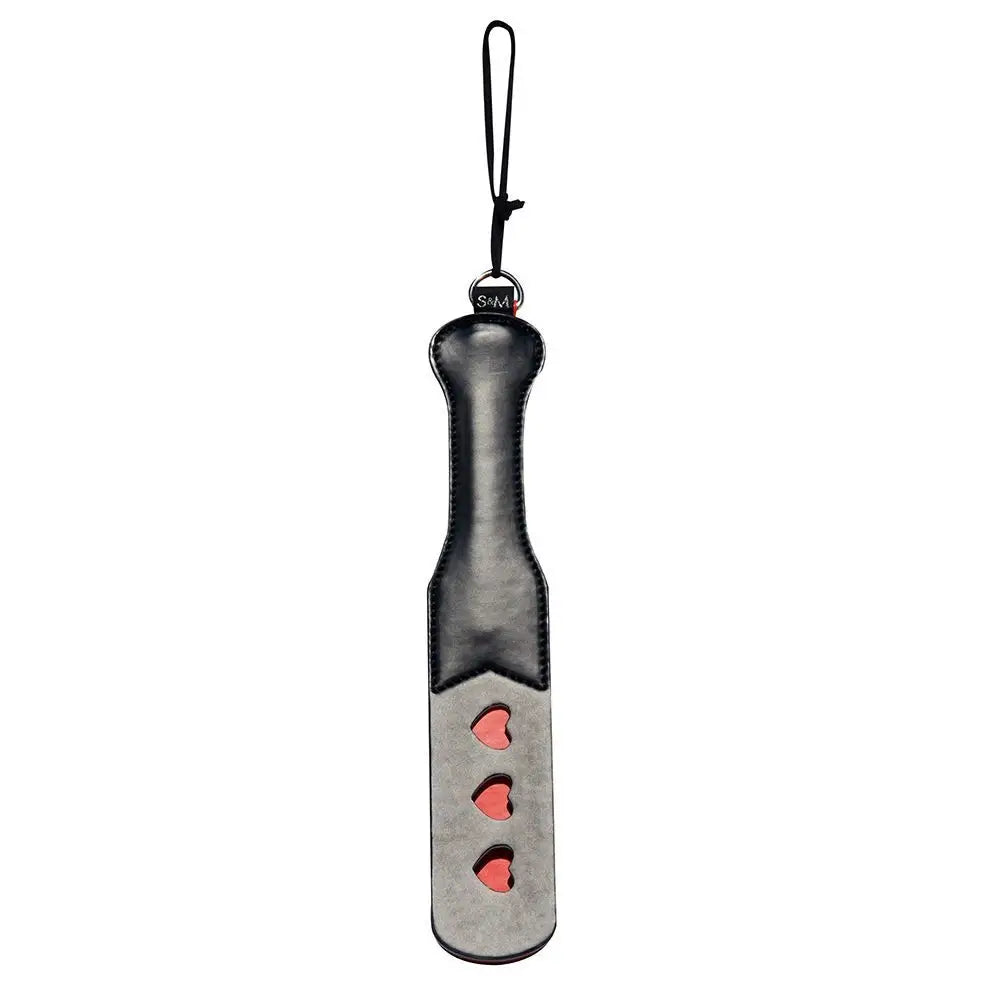 Sportsheets leather black heart paddle for spanking play - peaches and screams