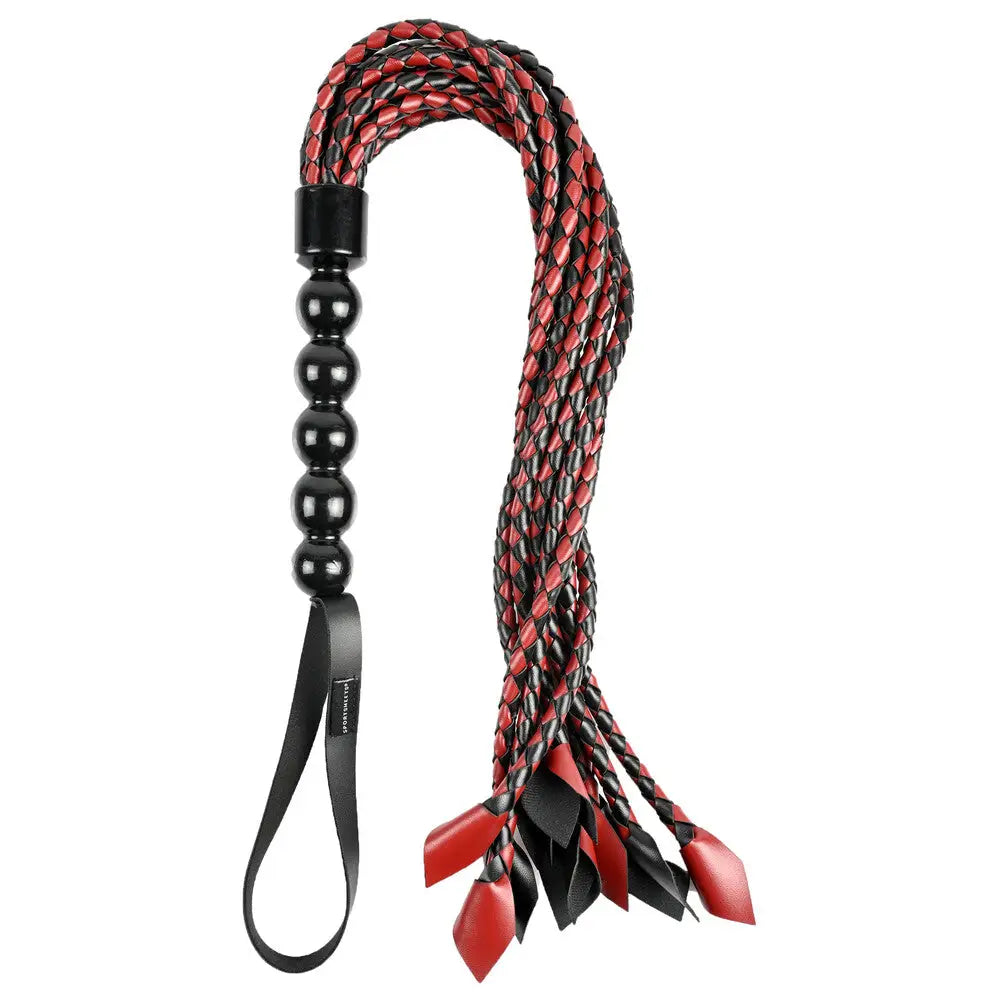 Sportsheets saffron braided red leather flogger - peaches and screams