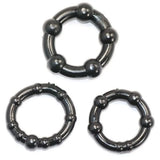 Stretchy black beaded set of 3 cock rings for men - peaches and screams