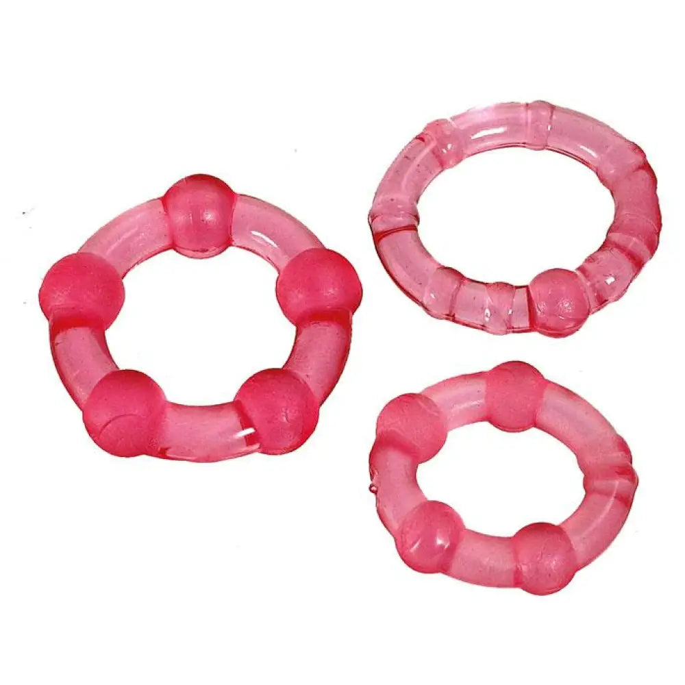 Stretchy pink rubber cock ring set for men 3 pack - peaches and screams