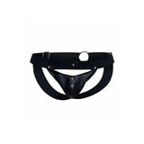 Studded black leather male peekaboo jockstrap one size - peaches and screams