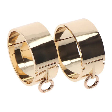 Taboom Stainless Steel Gold Bondage Slave Wrist Cuffs - Peaches and Screams