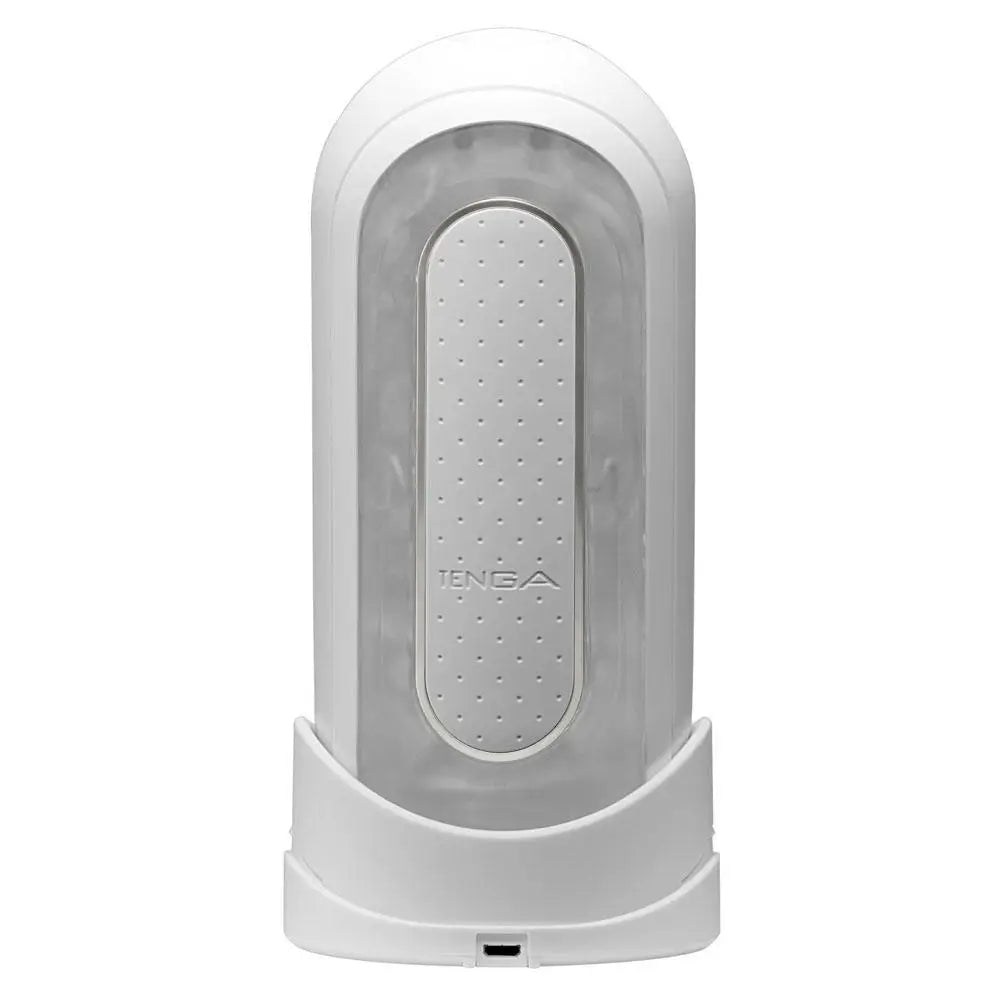 Tenga stretchy white waterproof rechargeable vibrator stroker - peaches and screams