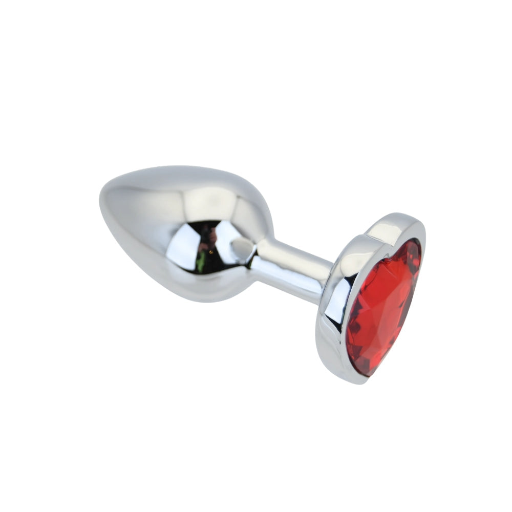 Toosh heart shaped silver butt plug with red stone small - butt plugs peaches and screams