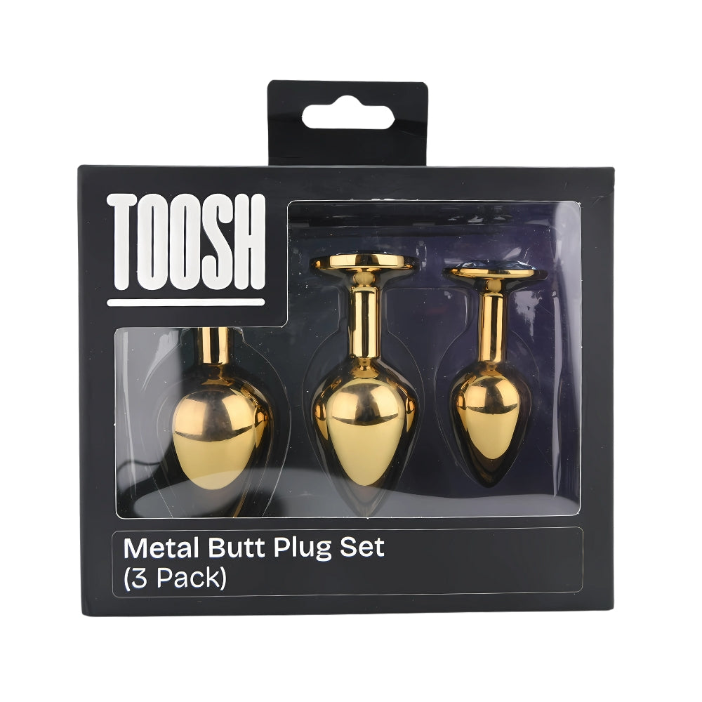 Toosh metal butt plug gold set of 3 clear stone - butt plugs peaches and screams