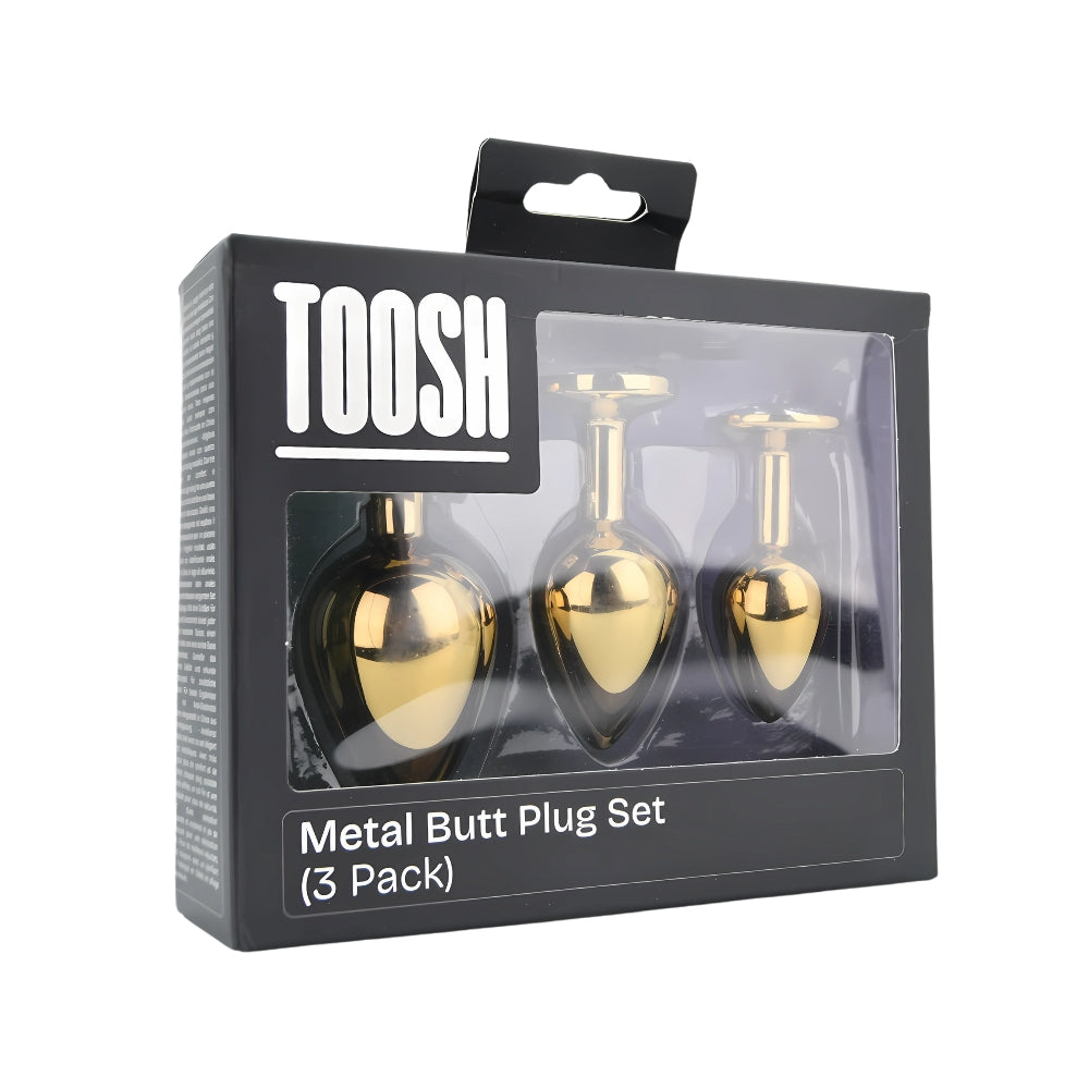 Toosh metal butt plug gold set of 3 clear stone - butt plugs peaches and screams