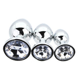 Toosh metal butt plug silver set of 3 clear stone - butt plugs peaches and screams