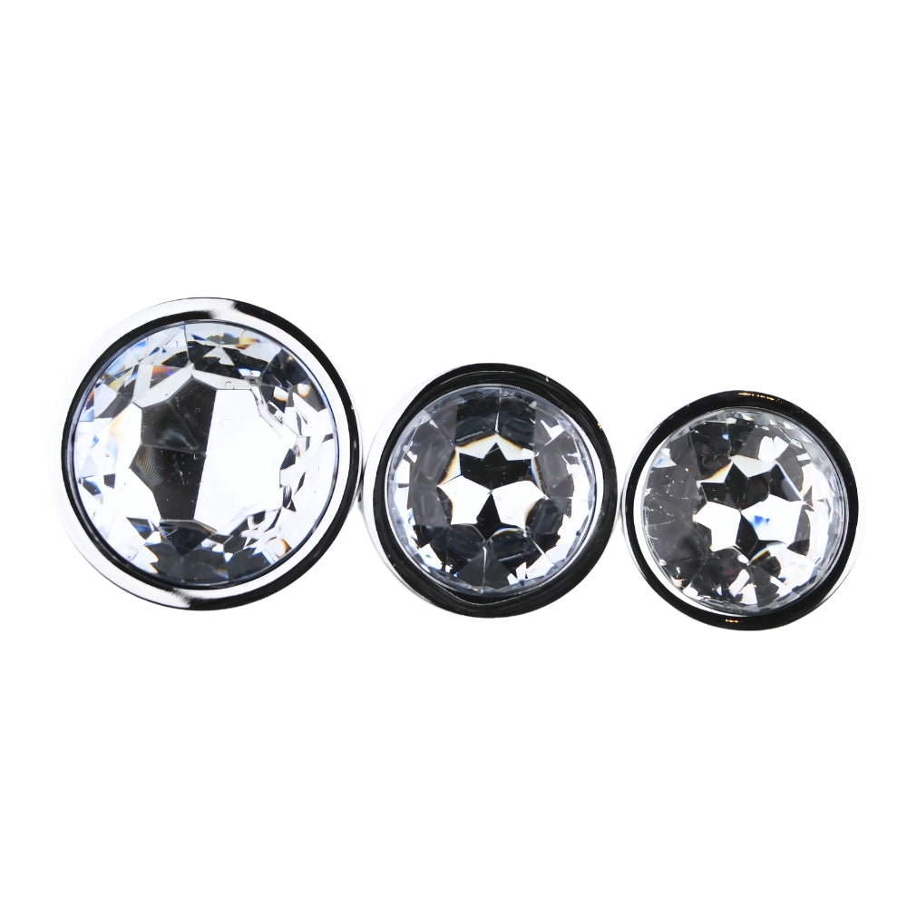 Toosh metal butt plug silver set of 3 clear stone - butt plugs peaches and screams