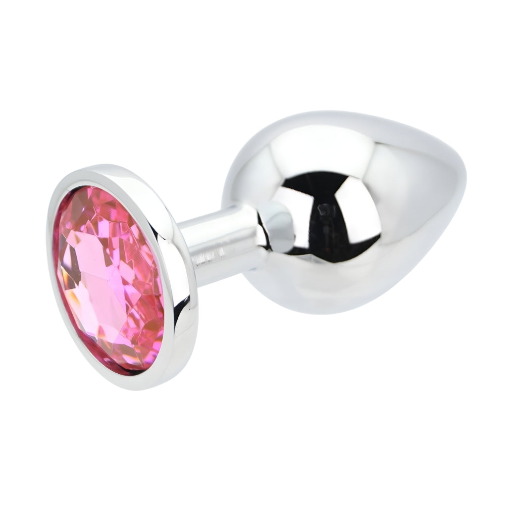 Toosh silver butt plug large pink stone jewelled base - butt plugs peaches and screams