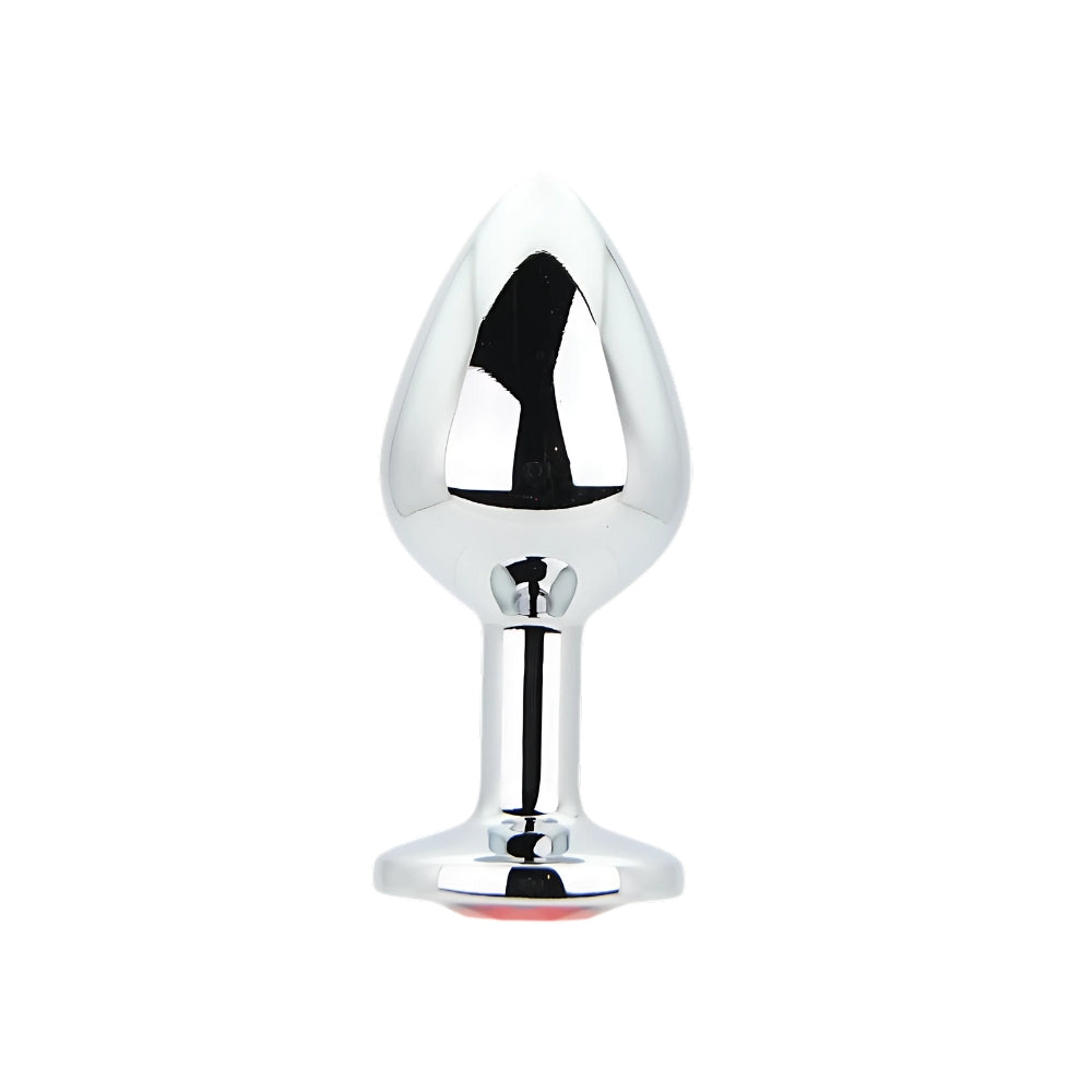 Toosh silver butt plug with jewelled base medium red stone - butt plugs peaches and screams