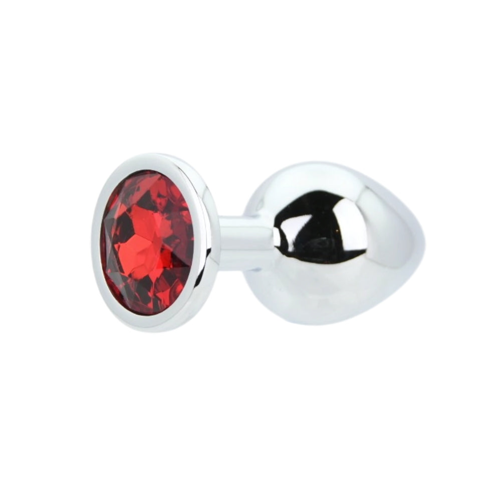Toosh silver butt plug with jewelled base medium red stone - butt plugs peaches and screams