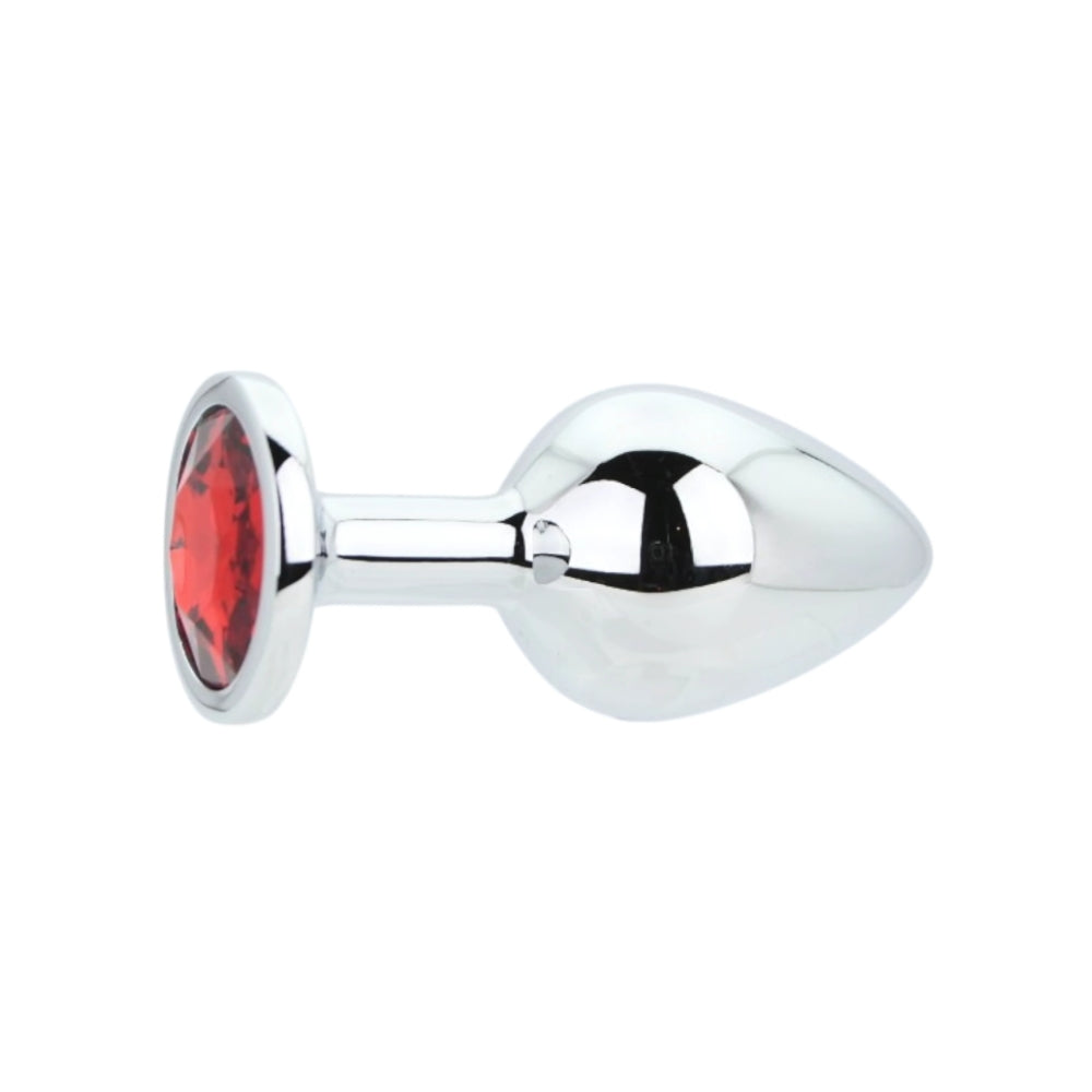 Toosh silver butt plug with jewelled base medium red stone - butt plugs peaches and screams