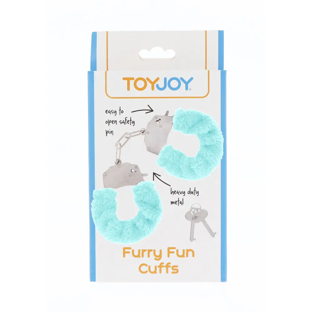 Toyjoy metal aqua furry fun wrist cuffs with keys - peaches and screams