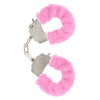 Toyjoy metal pink furry fun wrist cuffs with keys - peaches and screams