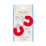Toyjoy metal red furry fun wrist cuffs with keys - peaches and screams