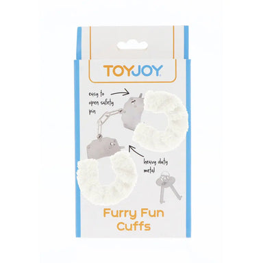 Toyjoy Metal White Furry Fun Wrist Cuffs With 2 Keys - Peaches and Screams