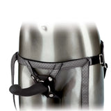 Vibrating black set crotchless strap on with probe plus - peaches and screams