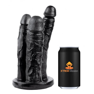 10 - inch Massive 3 - in - 1 Black Dildo With Suction Cup - Peaches and Screams