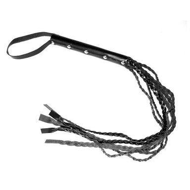 25.5 Inch Black Leather Whip With 6 Plated Strings - Peaches and Screams