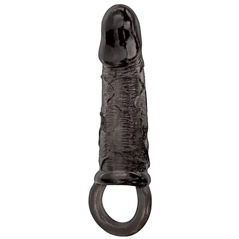 5.7-inch Stretchy Black Penis Extender With Cock Ring - Peaches and Screams