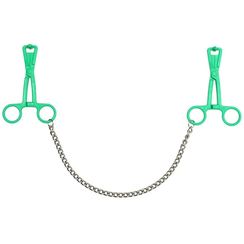 5 Inch Rimba Green Scissor Nipple Clamps With Metal Chain - Peaches and Screams