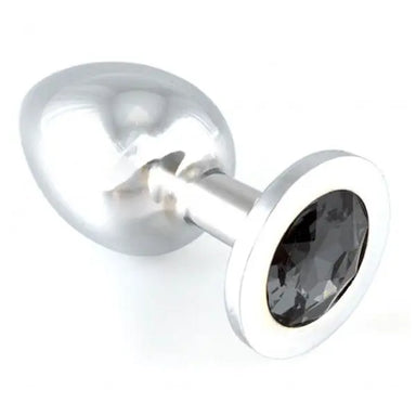 5 - inch Rimba Stainless Steel Silver Butt Plug With Black Crystal - Peaches and Screams