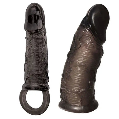 6.5 - inch Stretchy Black Penis Extender With Realistic Texture And Stretchy Cock Ring - Peaches and Screams