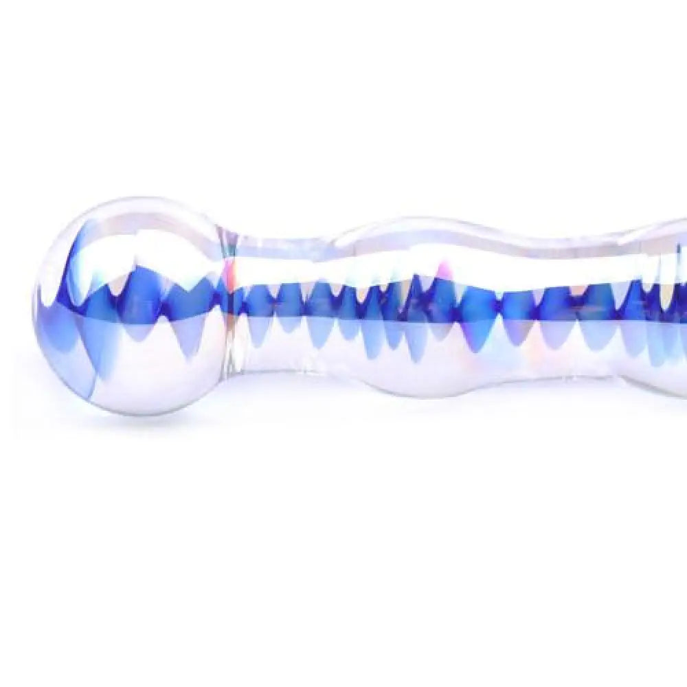7 inch blue wavy ribbed glass dildo for her - peaches and screams