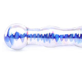 7 inch blue wavy ribbed glass dildo for her - peaches and screams