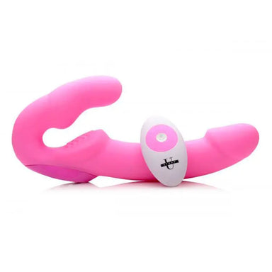 9.5 - inch Silicone Pink Rechargeable Vibrating Strapless Strap On Dildo - Peaches and Screams