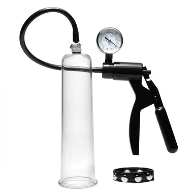 9.5 - inch Size Matters Clear Penis Pump With Cock Strap For Him - Peaches and Screams