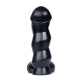 9-inch massive hunglock ribbed black dildo with balls - peaches and screams