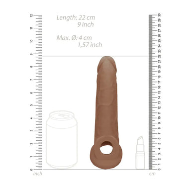 9 - inch Shots Toys Flesh Brown Penis Sleeve With Vein Details For Him - Peaches and Screams