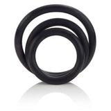 Black 3 piece stretchy rubber cock ring set for men - peaches and screams