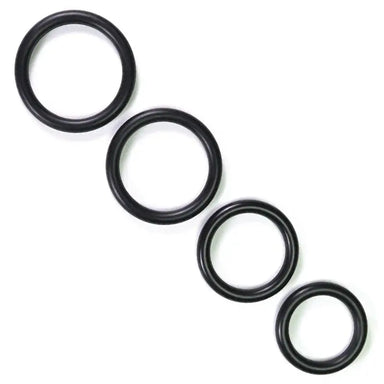 Black 4-piece Set Of Stretchy Rubber Cock Love Rings For Men - Peaches and Screams