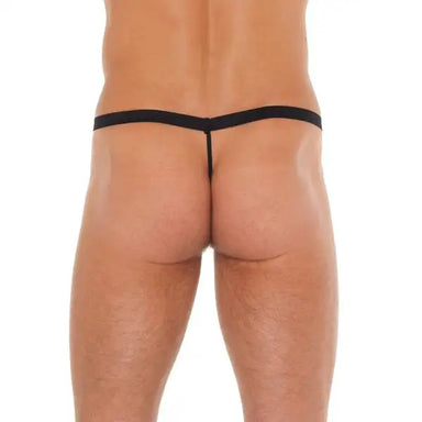 Black G - string Thong With Zipper On Red Pouch For Men - Peaches and Screams