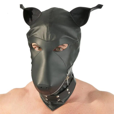 Black Leather Dog - shaped Hood And Ring With Studs - Peaches and Screams