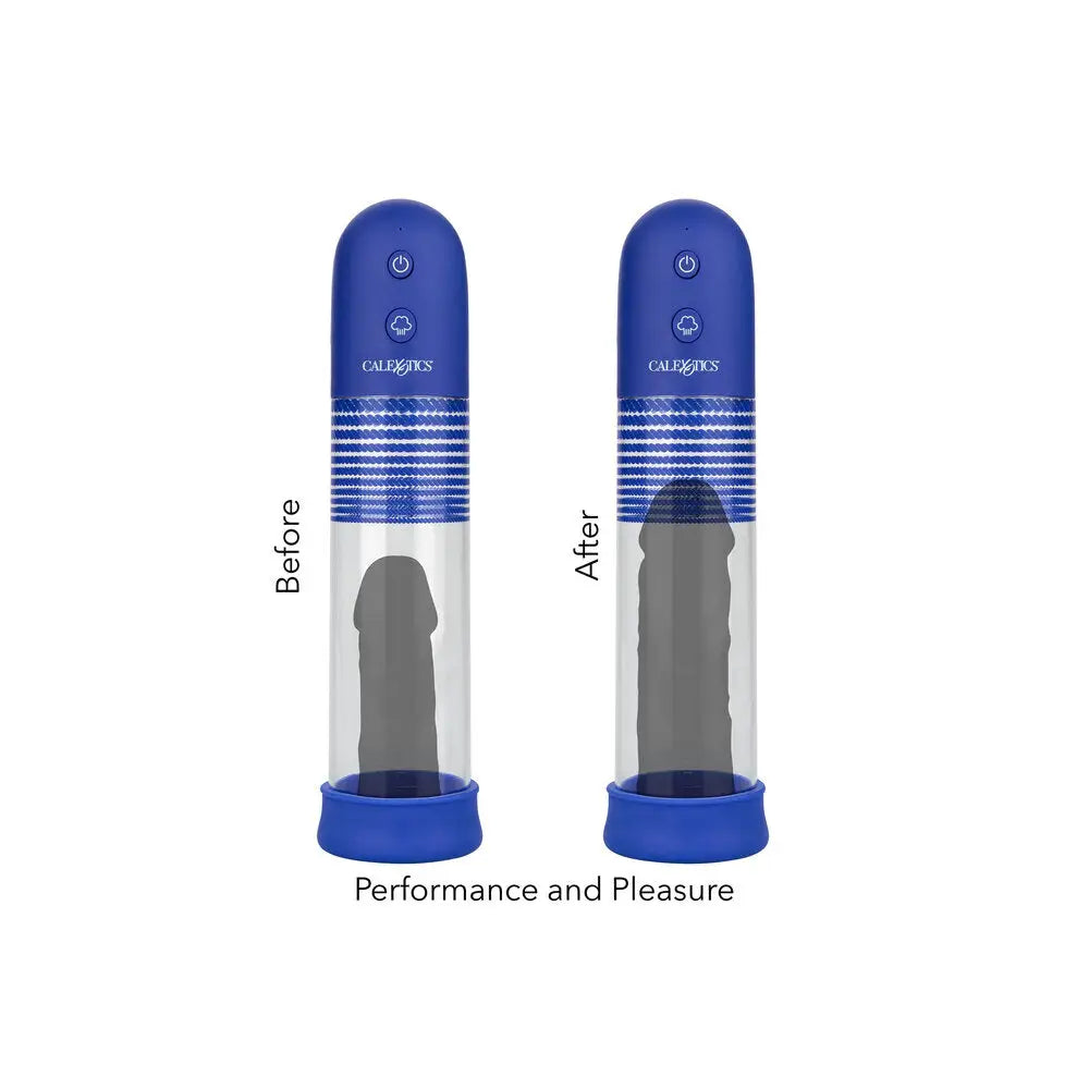 California exotic blue rechargeable penis pump kit - peaches and screams