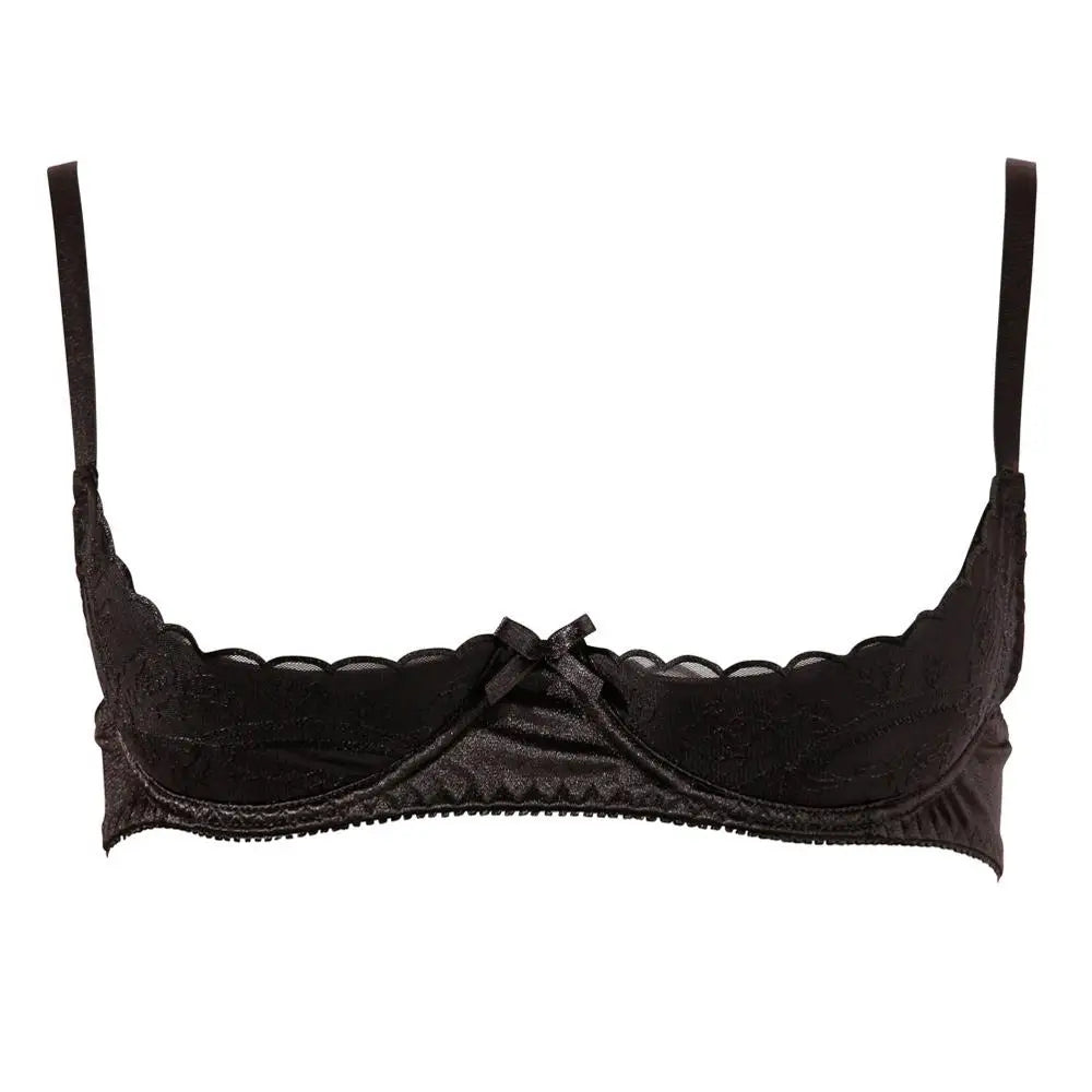 Cottelli black wet look half padded cup bra - 38b - peaches and screams