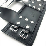 Deluxe black bondage leather suspension handcuffs with buckles - peaches and screams