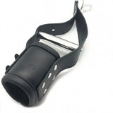 Deluxe black bondage leather suspension handcuffs with buckles - peaches and screams