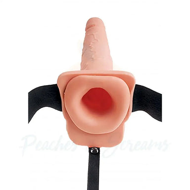 Fetish Fantasy 8.5 Inch Flesh Pink Hollow Squirting Strap On Dildo - Peaches and Screams
