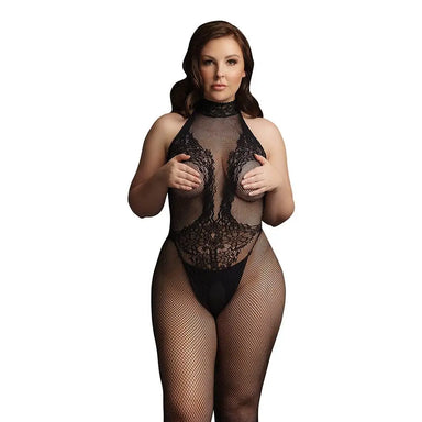 Le Desir Black Fishnet And Lace Plus Size Bodystocking Uk 14 To 20 - Peaches and Screams