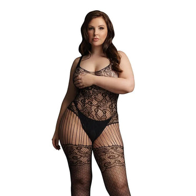 Le Desir Black Lace And Fishnet Plus Size Bodystocking Uk 14 To 20 - Peaches and Screams