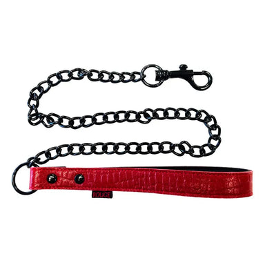 Leather Bondage Collar With Thick Metal Chain And Trigger Hook - Peaches and Screams