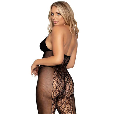 Leg Avenue Black Lace And Opaque Plus Size Bodystocking Uk 6 To 12 - Peaches and Screams