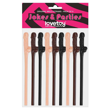 Lovetoy Black Brown And Pink Pack Of 9 Realistic Willy Straws - Peaches and Screams