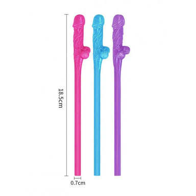 Lovetoy Blue Pink And Purple Pack Of 9 Realistic Willy Straws - Peaches and Screams